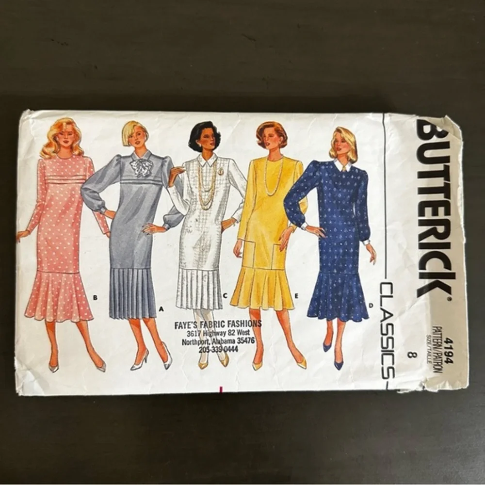 Vintage Sewing Pattern Butterick Classics Dress Working Girl Size 8 1980s 80s